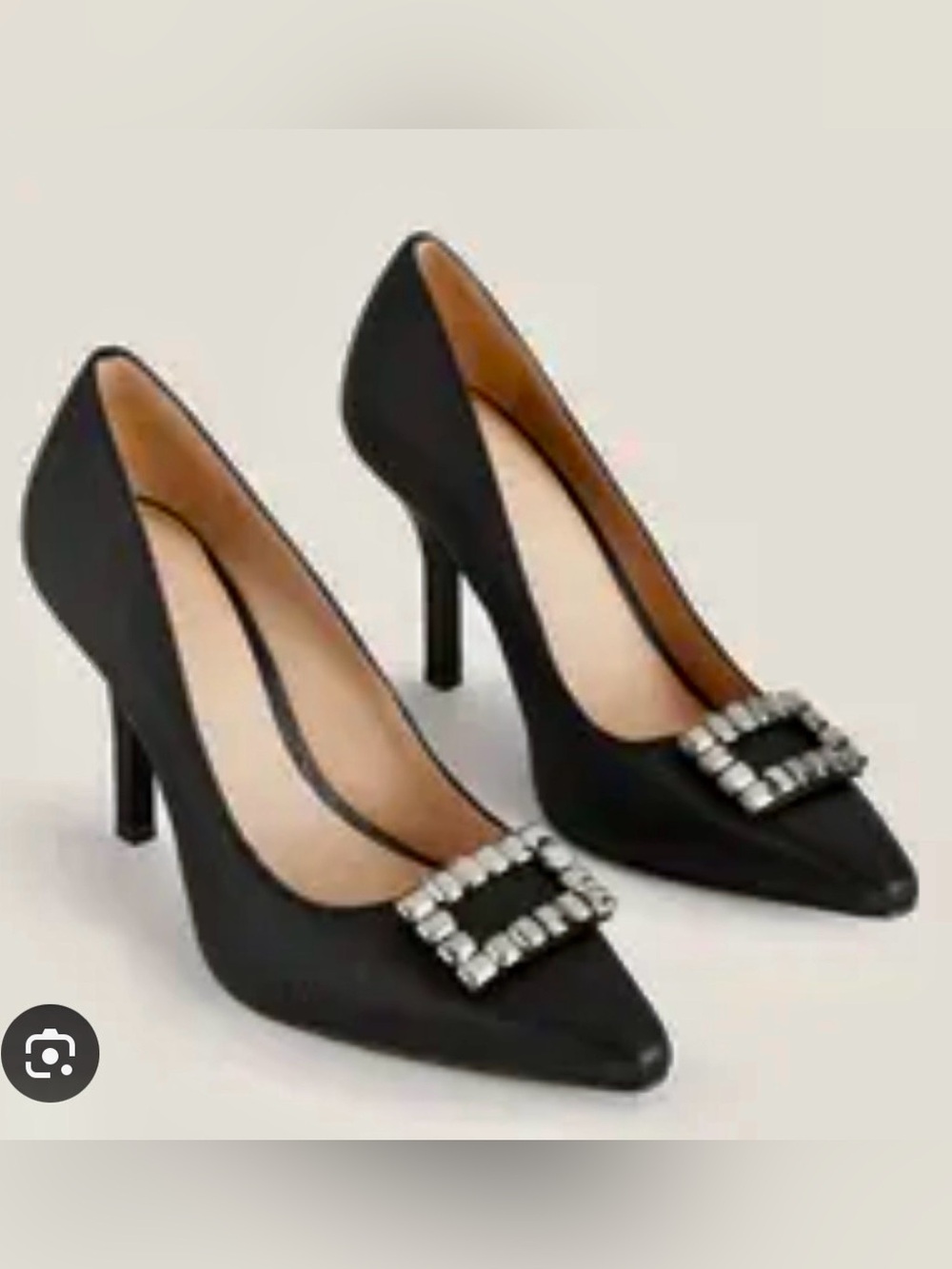 Boden Black Pointed-Toe Crystal Buckle Pumps
